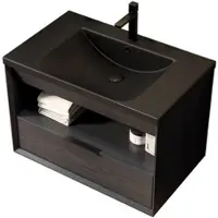 STILVORA Badezimmer-Waschtisch 51x75x46 Unterbauwaschbecken Keramik Schublade Offenes Regal Wasserfest Schwarz+Dunkel Eiche