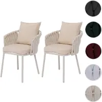 Mendler 2er-Set Aluminium-Gartenstuhl HWC-P89, Gartensessel Outdoor Stuhl, Stoff/Textil (180 g/m²) Seilgeflecht Rope creme