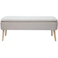 Miliboo Polsterbank aus beigem Textur-Veloursstoff und massivem hellen Holz L120 cm LARS