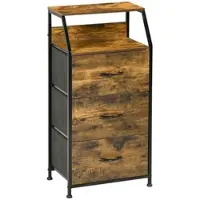 MODFU Kommode mit 3 Stoffschubladen 44x29x92 cm Braun mit 2 oberen Ablagen Stahlrahmen verstellbaren Füßen industrieller Look für Wohnbereich