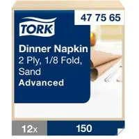 Tork Dinnerservietten Sand, 1/8‐Falz, 2‐lagig, 39 cm × 39 cm, 12 × 150 Serviette...