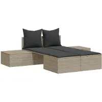 vidaXL Doppel-Sonnenliege mit Kissen Hellgrau Poly Rattan