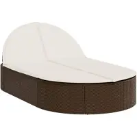 vidaXL Doppel-Sonnenliege mit Auflagen Braun Poly Rattan