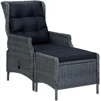 vidaXL Verstellbarer Gartensessel mit Fußhocker Poly Rattan Dunkelgrau , Gartenstühle Design 2024