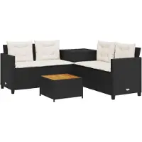 vidaXL Gartensofa in L-Form mit Tisch und Kissen Schwarz Poly Rattan