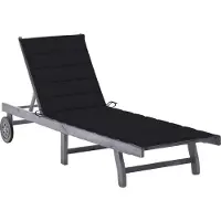 Syfax Sonnenliege, verstellbare Relaxliege für Garten & Terrasse, Akazien-Massivholz Grau, mit Rädern & schwarzer Auflage, 200x60 cm, belastbar bis 110 kg