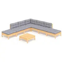 vidaXL 8-tlg. Garten-Lounge-Set mit Grauen Kissen Kiefernholz