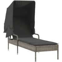 Syfax Sonnenliege mit Dach Grau Poly Rattan
