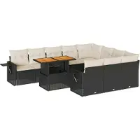 vidaXL 11-tlg. Garten-Sofagarnitur mit Kissen Schwarz Poly Rattan