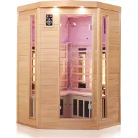 Dewello Infrarotkabine Sauna Lakefield 3 120cm x 120cm 2 Personen Vollspektrum & Karbonstrahler Hemlock Tannenholz