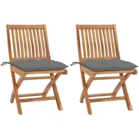 Syfax Gartenstühle 2 Stk. mit Grauen Kissen Massivholz Teak