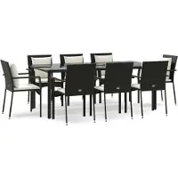 vidaXL 9-tlg. Garten-Essgruppe mit Kissen Schwarz Poly Rattan