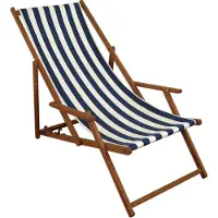 Erst-Holz Liegestuhl blau-weiß Gartenstuhl Tisch Sonnendach Kissen Deckchair Buche Strandstuhl 10-317STKH