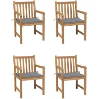 vidaXL Möbel Gartenstühle 4 Stk. mit Grauen Kissen Massivholz Teak - Gartenstühle 3073005