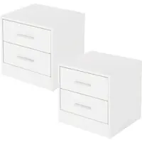 ML-Design Nachttisch 2Er Set mit 2 Schubladen Weiß Holz 38x37x34 cm Alu Griffe