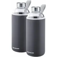 Westmark 2 Trinkflaschen Viva aus Glas 1 l, mit Cover, anthrazit,2 x 5274226A Trinkflasche Viva aus Glas 1 l, mit Cover, anthrazit, 527422E6