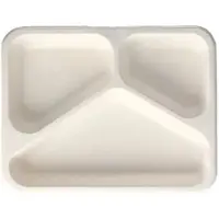 Papstar 125 Siegelschalen, Zuckerrohr 3-geteilt 850 ml - 3 x 17,5 x 22,5 cm