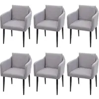 Mendler 6er-Set Esszimmerstuhl HWC-H93, Küchenstuhl Lehnstuhl Stuhl Stoff/Textil hellgrau