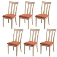 Mendler 6er-Set Esszimmerstuhl HWC-G46, Küchenstuhl Stuhl, Stoff/Textil Massiv-Holz naturfarbenes Gestell, orange
