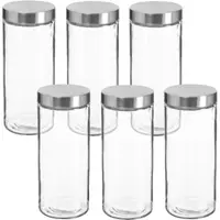 Wellhome - Set mit 6 Glasbehältern und Edelstahl, 2 L in Silber