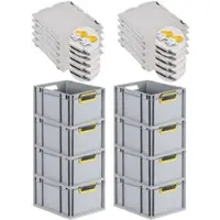 Proregal 8x Eurobox NextGen Color mit Scharnierdeckel & Verschlüssen | HxBxT 22x30x40cm | 20 Liter | Griffe gelb offen | Glatter Boden