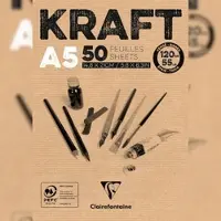 Clairefontaine 5x Block Kraftpapier, geleimt, 100 Blatt A5 120g - 975814C