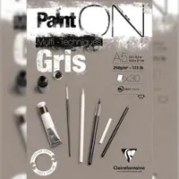Clairefontaine 4x PaintON Gris, Block A5, kopfseitig geleimt, 30 Blatt, 250g, grau, Mixed Media - 975808C