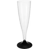 Monouso - Mehrweg Sektglas aus PS Fuß Schwarz 140ml 2-teilig (20 Stück)