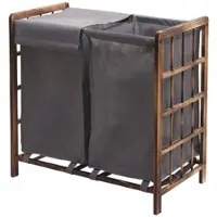 Mendler Wäschesammler HWC-B60, Laundry Wäschebox Wäschekorb, Massiv-Holz 2 Fächer 60x60x33cm 68l ~ braun, Bezug grau