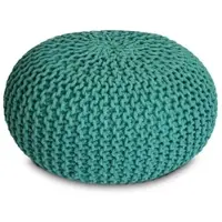 Amagohome Strickhocker XXL Pouf Ø55 H37cm Bodenkissen Sitzpouf Baumwolle nachhaltig : türkis