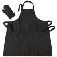 EXKLUSIV HEIMTEXTIL Grillschürze Küchenschürze mit Ofenhandschuh 2teilig im Set schwarz/weiss gestreift
