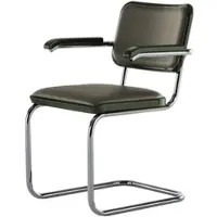Thonet - JS. a personal Interpretation by Jil Sander S 64 V Serious Armlehnstuhl, Glossy Titan / Buche high-gloss graphite green / Leder graphite green