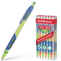 Erich Krause Druckkugelschreiber 0,35mm 12er Set Blau - mit Gummigriff - Kugelschreiber Kulis Kulischreiber Stifte Schreibstifte Schule Bürobedarf - XR-30 Spring