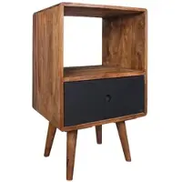 KADIMA DESIGN Retro Nachtkonsole REPA / Sheesham-Holz Nachttisch mit Schublade dunkelbraun / schwarz, Design Nachtkästchen 40 x 35 x 70 cm, Großes