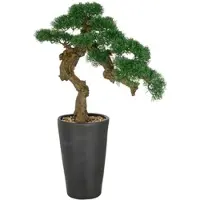 Creativ Green künstliche Pflanze Bonsai Zeder im schwarzen Magnesia-Topf, 80x60cm, UV-beständig