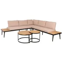 Mendler Garten-Garnitur HWC-H54c, Lounge-Set, Beistelltisch Spun Poly Akazie Holz Stahl hellbraun, Kissen beige
