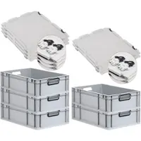 Proregal SuperSparSet 5x Eurobox NextGen Color mit Scharnierdeckel & Verschlüssen, HxBxT 17x40x60cm, 34L, Grau, Griffe schwarz offen, Eurobehälter