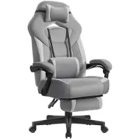 Songmics Gaming-Stuhl mit Fußstütze und verstellbarem Kopfkissen Schiefergrau-Taubengrau OBG077G02