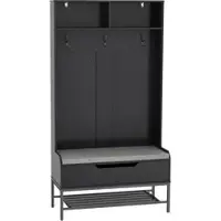 Costway Garderobe mit Bank, 4-in-1-Garderobenständer mit offenen Fächern, Schuhschrank und 3 Haken, Sitzkissen, 90 x 38,5 x 170 cm