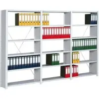 Regalwerk Standard Büroregal, Anbaufeld lichtgrau RAL 7035, mit Vollblechwänden, 6 Stahlfachböden, Fachlast 150 kg, BxT xH 875x300x2000 mm