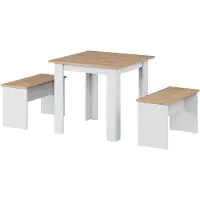 Vicco Esstisch Set Sentio Goldkraft Eiche/Weiß 80 x 80 cm mit 2 Bänken, Model 53278