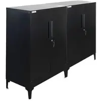 Proregal MegaDeal 2x Flügeltürenschrank ELEPHANT Mit Beinen & 2 Türen Abschließbar HxBxT 90x80x40cm 2 Ebenen Stahl Pulverbeschichtet Schwarz