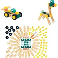 Janod Bauset - Brico'Kids Tonne 100 Stück Holz Konstruktionsspielzeug