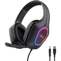 Trust Gaming GXT 419 Rayne Leichtes Gaming Headset für PC/Konsole, USB-betriebene LED Beleuchtung, 50-mm-Treiber, 3,5 mm Audioanschluss, Over-Ear Kopfhörer mit Kabel Computer Laptop, Schwarz