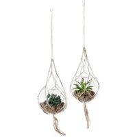 Creativ Green Kunstpflanze "Sukkulenten", grün, H:11cm Ø:12cm, Kunststoff, Kunstpflanzen, Kunstpflanze, mit Makramee-Aufhängung