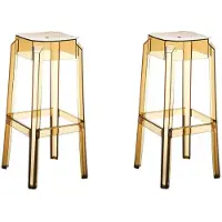 Décoshop26 - Set mit 2 modernen Barhockern transparenter bernsteinfarbener Kunststoff 10_0001043