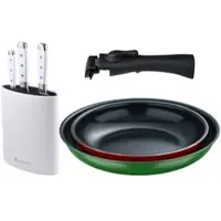 Bergner - Set aus 2 Pfannen Ø22/26 cm gepresstes Aluminium mit abnehmbarem Griff mit Set aus 3 Edelstahlmessern mit Tacoma