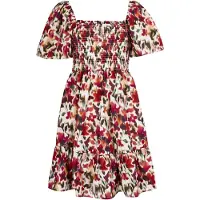 Apricot Minikleid "Minikleid aus reiner Baumwolle mit verschwommenem Ikat-Muster" mit Smokdetails
