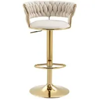 MODFU Barhocker 2er Set Samt Elfenbein 54x46x97 cm höhenverstellbar 360 Grad drehbar mit ergonomischer Rückenlehne Fußstütze und goldfarbenem Fuß