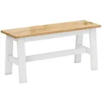 MODFU Sitzbank Esszimmerbank 95x30x45 cm Eicheoptik+Weiß für zwei Personen mit Querstange aus massivem Kautschukholz stabil